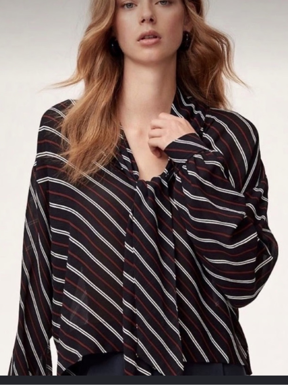 Wilfred Striped Tie Neck Long-Sleeve Blouse